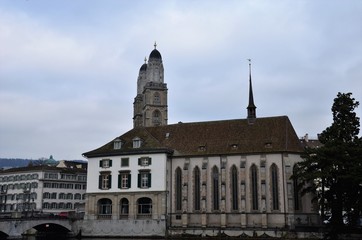 Fototapeta na wymiar Zurich is the capital of the canton of the same name in the north-east of the country. The city was built on both banks of the Limmat River, originating in Lake Zurich. The largest city in Switzerland