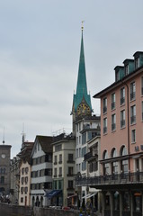 Fototapeta na wymiar Zurich is the capital of the canton of the same name in the north-east of the country. The city was built on both banks of the Limmat River, originating in Lake Zurich. The largest city in Switzerland