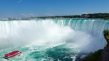 aerial view of Niagara Falls with boat