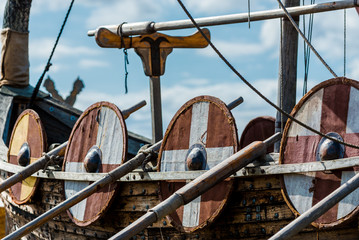 Wooden viking snekkja longship type, close-up, Finland