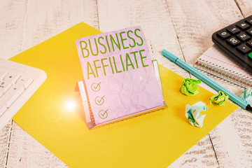 Handwriting text Business Affiliate. Conceptual photo one company is a minority shareholder of...
