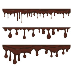 Chocolate dripping. Blot, Liquid stain, Current drops. Vector illustration.