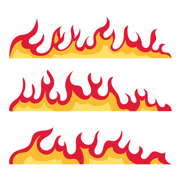 Burning fire line. Flaming decorative line. Flames in a flat style. Vector.