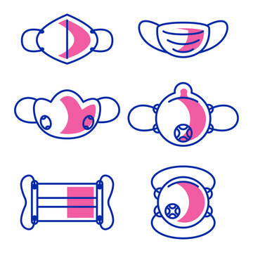 Protective medical mask. Mask from pollution. The respirator. Vector icons in a linear style.