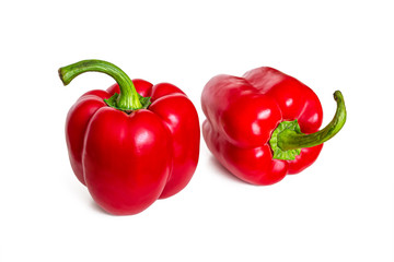 Sweet red bell peppers isolated on a white background