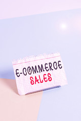 Text sign showing E Commerce Sales. Business photo text activity of buying or selling of products...