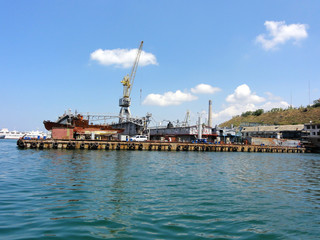 Fototapeta premium Sea boats, lifeboats. Sailboats. Repair and loading of ships.Sea.Submarine.