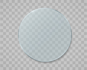 Realistic transparent plate on transparent background. Flat glass. Realistic 3D design. 