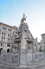 Fototapeta na wymiar Trieste, Italy - January ‎13, ‎2020 : View of Fontana dei Quattro Continenti