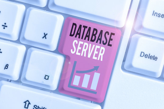 Word writing text Database Server. Business photo showcasing uses a database application that provides database services