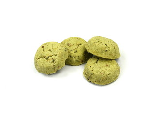 Green Mint chip cookies on white background. Biscuits with whole-wheat (wholemeal) flour with mint.