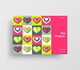 Amazing Valentine's day vector A4 horizontal orientation front page mock up. Abstract cover with heart illustration design layout. Holiday greeting card simple creative brochure template background.