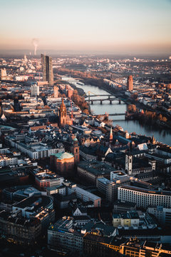 View from Main-Tower viewpoint at sunset from Frakfurt, Germany.