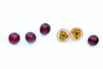Passion fruit on white background.