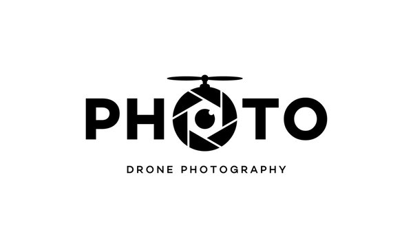Black Drone Photography photo camera lens eye aerial fly copter wordmark logo design template