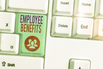 Conceptual hand writing showing Employee Benefits. Concept meaning payments made to employees...