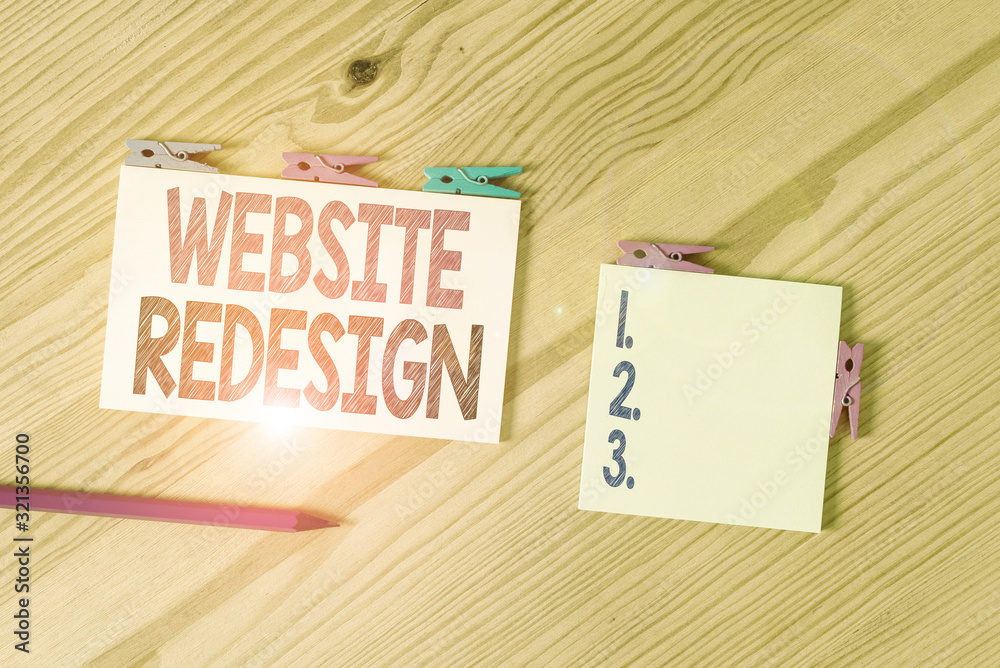 Poster writing note showing website redesign. business concept for modernize improver or evamp your website