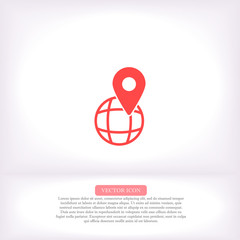 Globe map vector icon , lorem ipsum Flat design