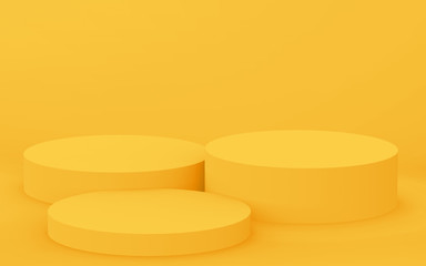3d yellow cylinder podium minimal studio background. Abstract 3d geometric shape object illustration render. Display for summer holiday product.