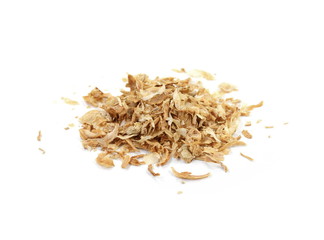 Dried Minced Onions on a White Background. Onion flakes isolated on white background.