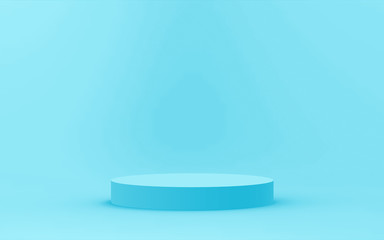 3d blue cylinder podium minimal studio background. Abstract 3d geometric shape object illustration render. Display for medicine product...