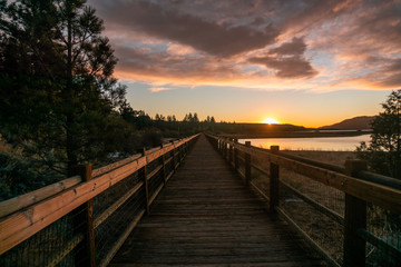 Fototapeta na wymiar Boardwalk sunset, Big Bear Lake, California, USA