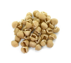 Wholemeal pasta on a white background 