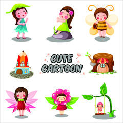 Set of cute girl with cartoon style, Girl character isolated.