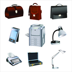 Office equipment collection, vector of equipment isolated.