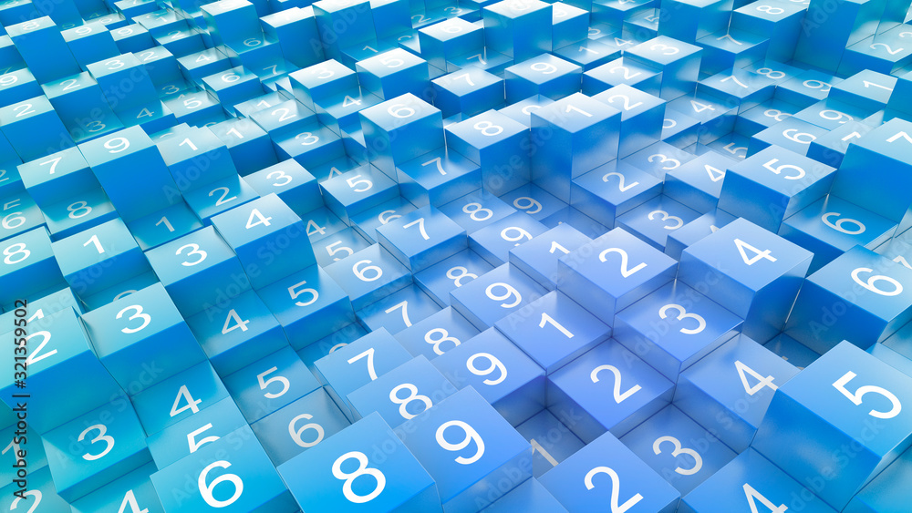 Wall mural infinite random numbers abstract background, original 3d rendering illustration