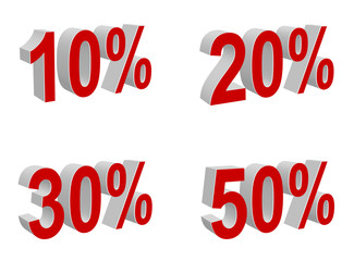 Full discounts set symbols isolated on white, original 3d rendering