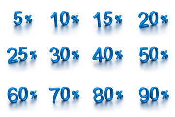 Full discounts set symbols isolated on white, original 3d rendering