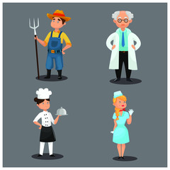Collection of professions with cartoon style, Vector illustration.