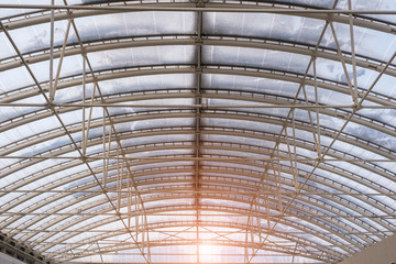 snow-covered steel ceiling in the form of an arch
