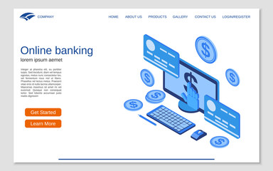 Online banking, money transfer, financial transaction flat 3d isometric vector concept illustration