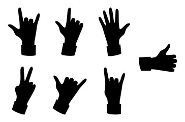 Set Of Black Silhouettes Of Human Hands icons Isolated On the White Background. Flat Style. Vector Illustration