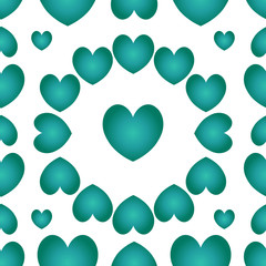 Seamless pattern with green hearts. Vector. Isolated background. The idea for the cover, Wallpaper, wall, cloth, case. Valentine day, wedding, love. Romantic ornament.