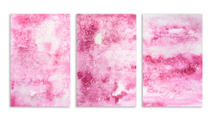 Watercolor hand painted pink abstract backgrounds set. Can be used for wedding invitation, greeting cards, decoration, wallpaper, poster, lettering background