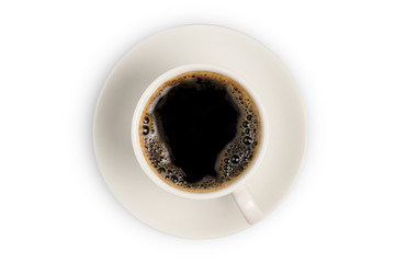 Coffee cup top view isolated on white background, with clipping path.
