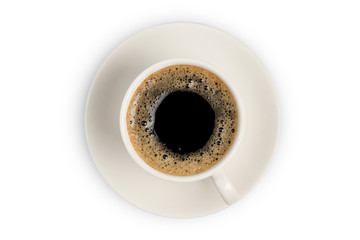 Coffee cup top view isolated on white background, with clipping path.