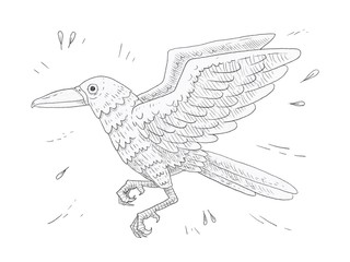crow flying with sketchy style.