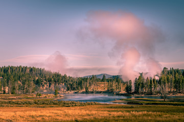 Lake with geysers, Yellowstone National Park