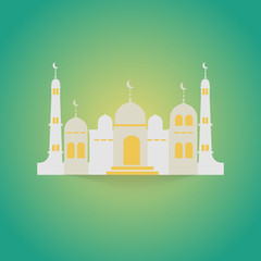 The mosque vector art with paper cut concept for islamic greeting postcard concept