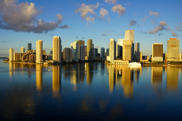 Aerial photograph from the sea with a panoramic view the skyline from miami