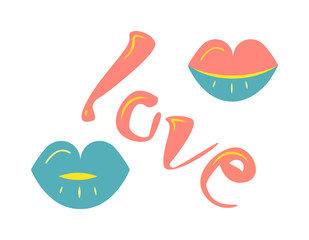 Sticker  lips and  love  for the holiday Valentine's Day.