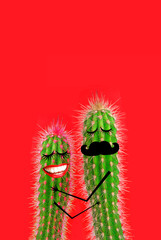 Cactus couple in love Creative modern pop art