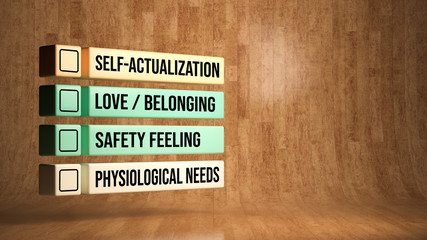 hierarchy of needs on wooden background