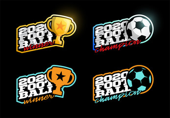 2020 football vector logo Set. Modern professional Typography sport soccer ball and cup in retro style vector emblem and template logotype design. Football colorful logo collection