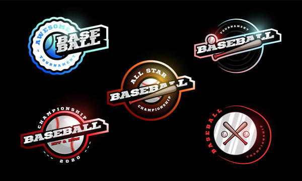 Baseball vector logo Set. Modern professional Typography sport retro style vector emblem and template logotype design. Baseball colorful logo collection