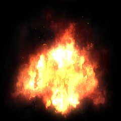 Close up of a fire burning in the dark